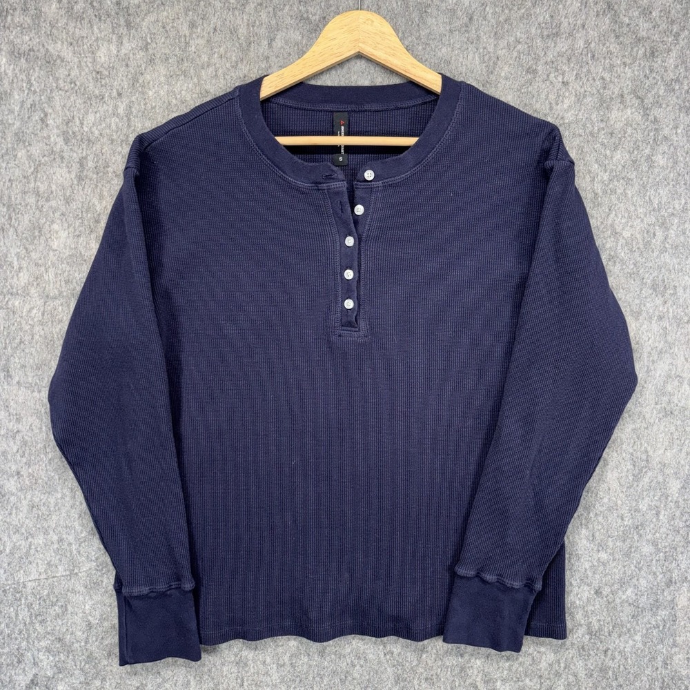 American Giant‎ Thermal Henley Women's Small Navy Blue Waffle Knit Baselayer USA